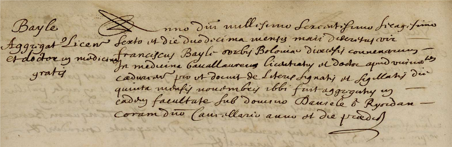 Registre des licenciés et docteurs en toutes facultés de l’Université de Toulouse. Ms 10, BU Arsenal, f. 64 v°