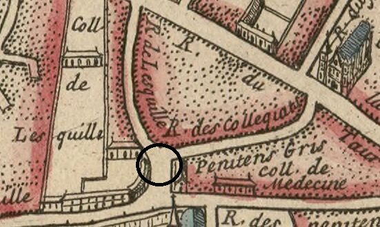 Lieu où s'est déroulé le meurtre. Partie du "Plan de Tolose [Toulouse] divisé en huit capitoulats". Source gallica.bnf.fr / BnF
