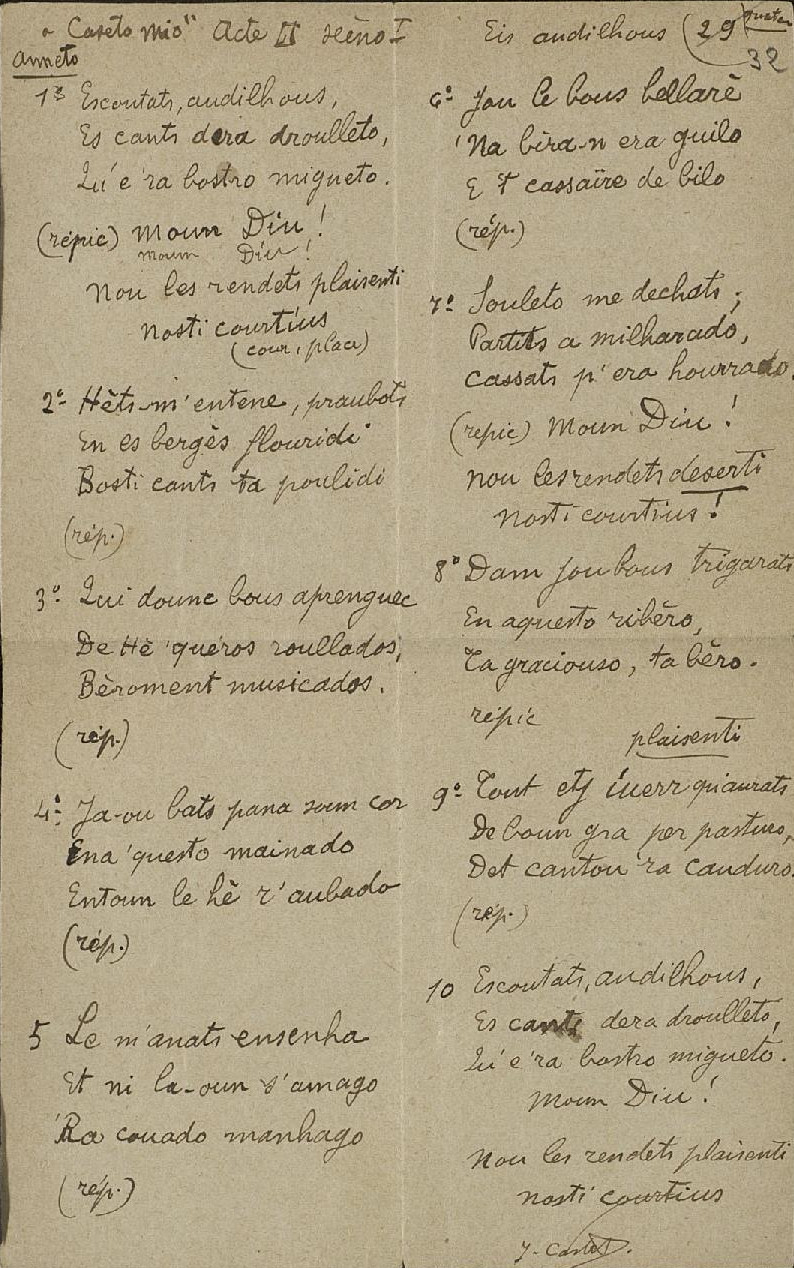 Caseto mio Dramo gascou atte II, scèno I Eis Audilhous. Caseto mio Dramo Bammalou parla det Castilhounes en… Couserans (Ariego). BEM (UT2J)